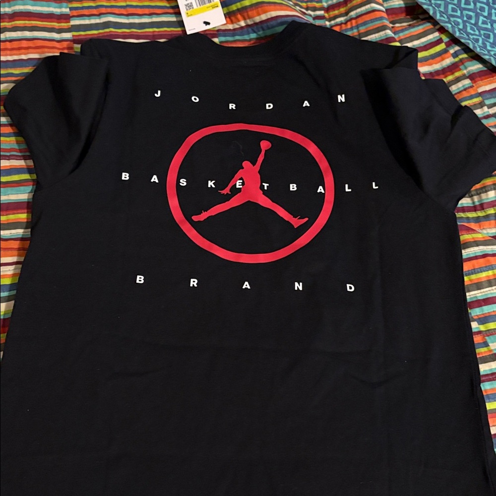 Jordan Black Tee with Red Emblem size small double sided new tags
